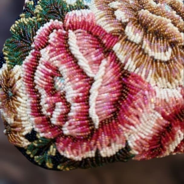 花柄手刺繍 総ビーズハンドバッグ