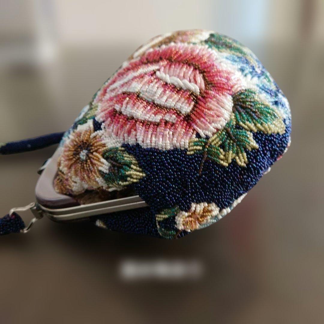 花柄手刺繍 総ビーズハンドバッグ