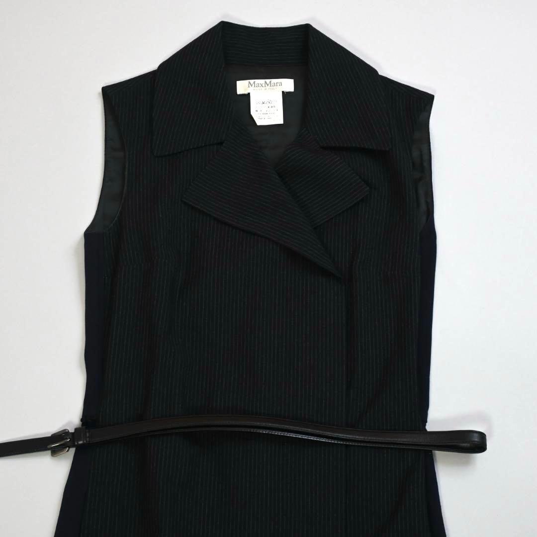 597!Max Mara ジレ ノースリーブ ベストワンピース ベルト付き