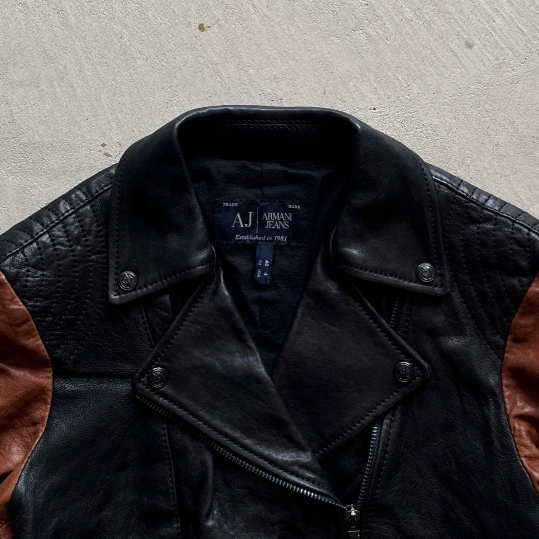 00s armani jeans leather jacket バイカラー