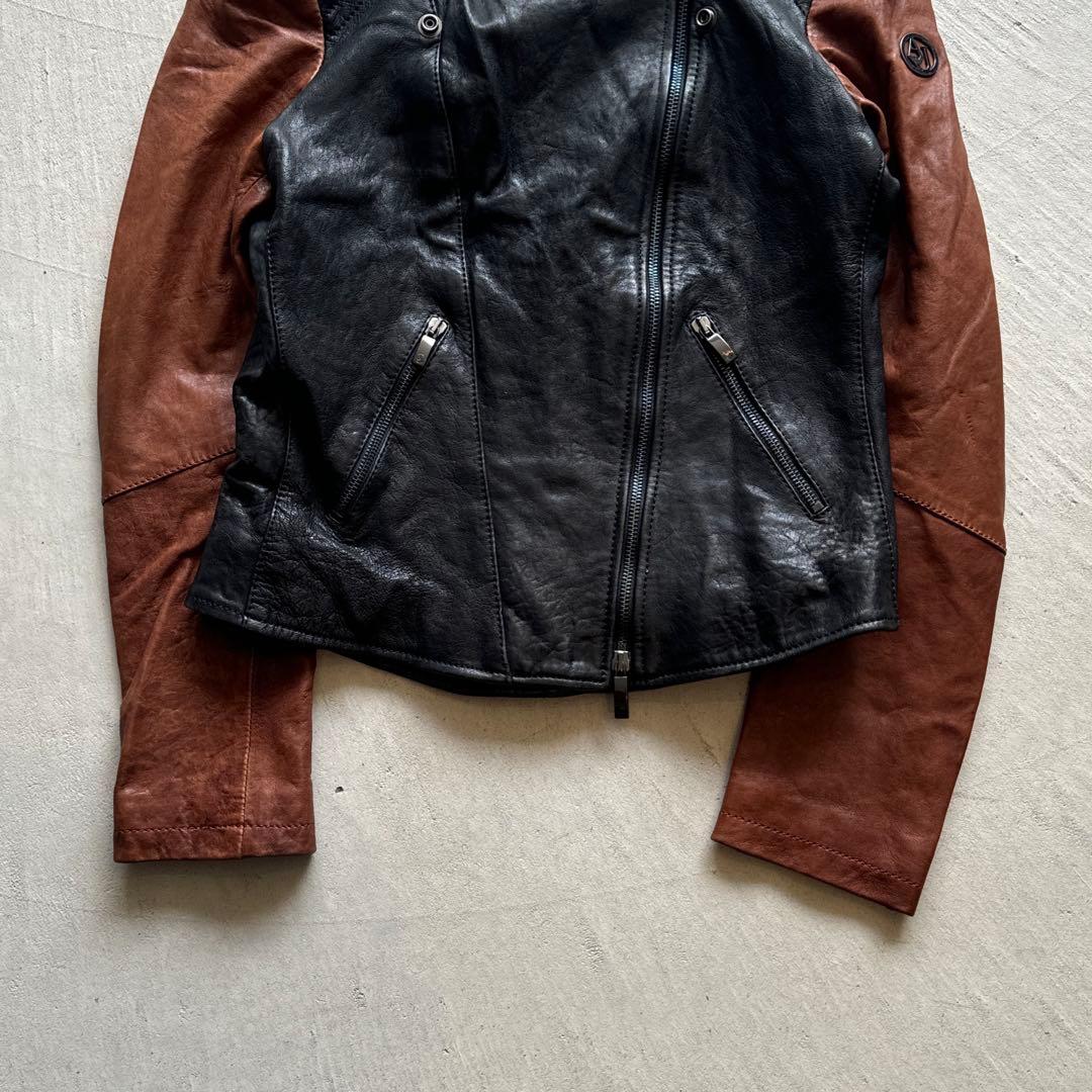 00s armani jeans leather jacket バイカラー