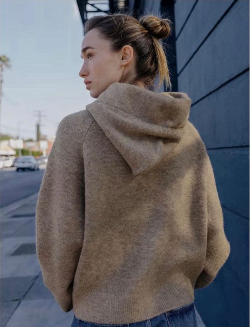 み　ZARA フード付きタイベルトニットカーディガン　Sサイズ
