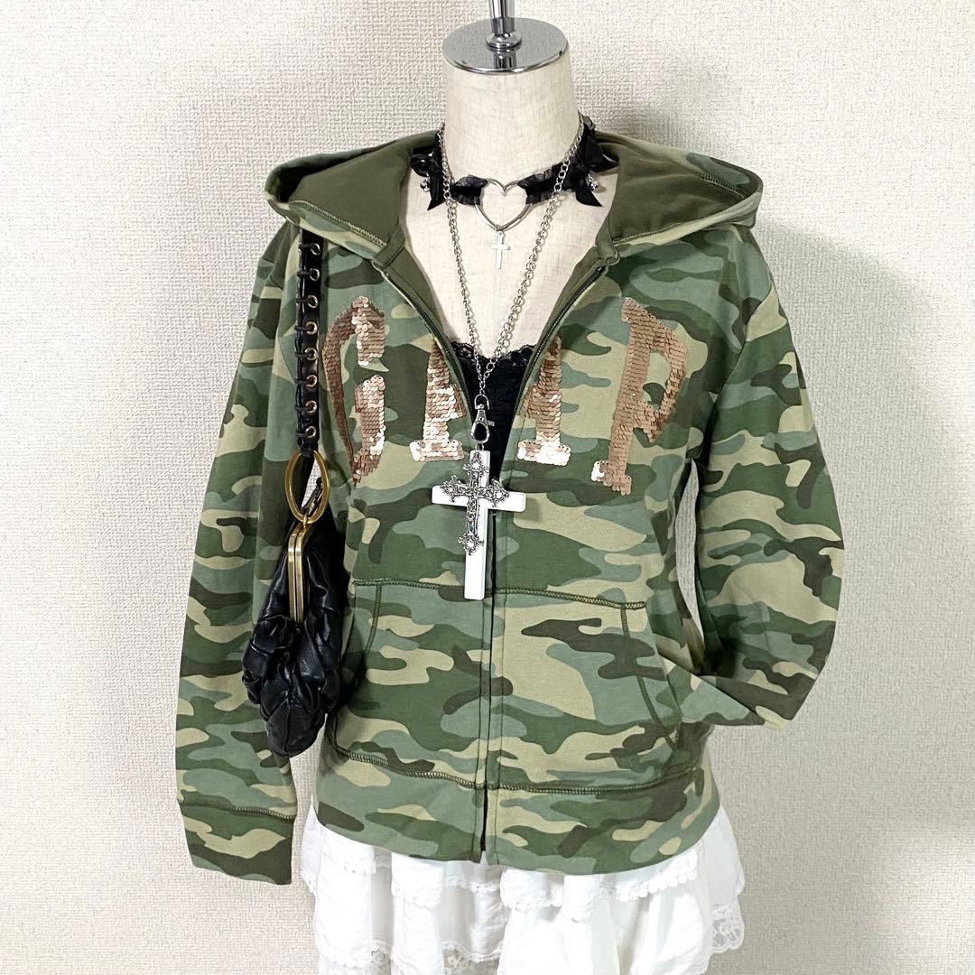【レア】GAP パーカー y2k 迷彩 スパンコール フルジップ 平成ギャル