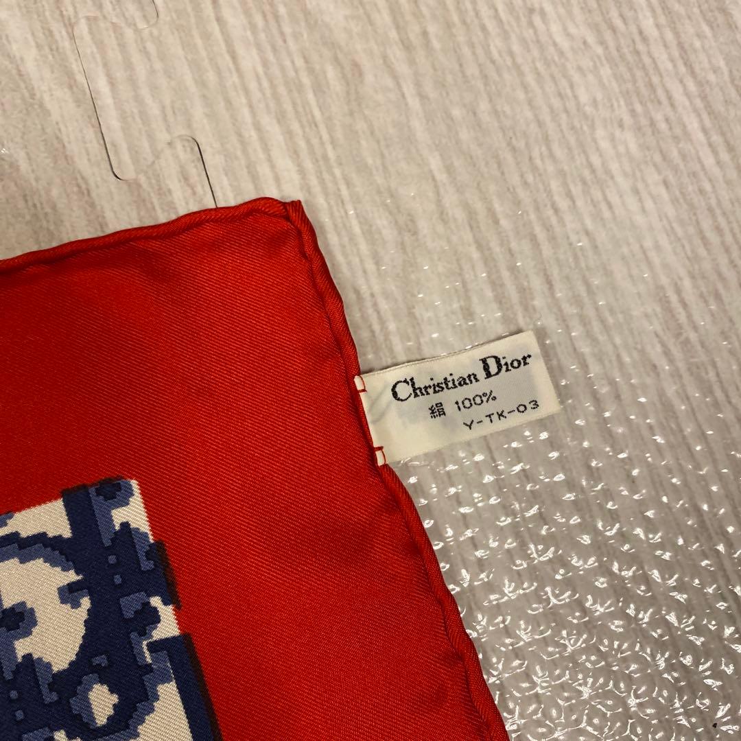 Christian Dior ロゴパターン スカーフ　ネイビー　レッド