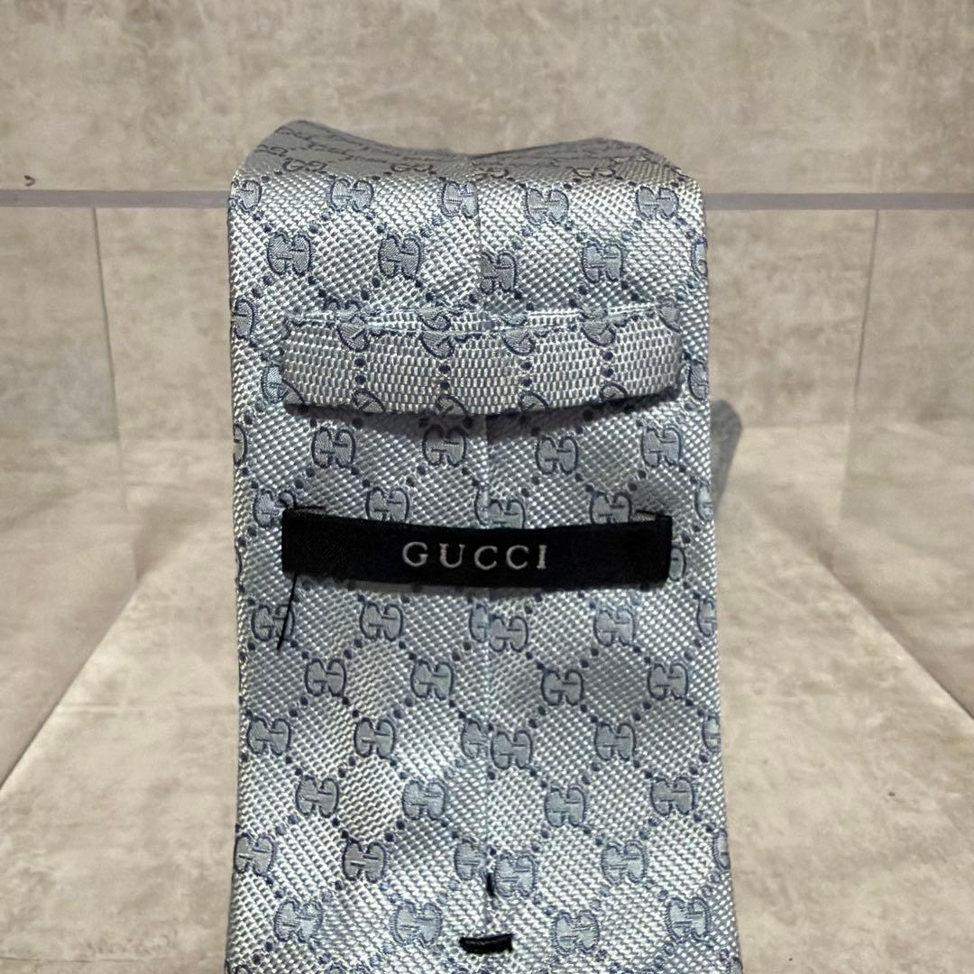 GUCCI ネクタイ シルク100% GG柄 ライトブルー 送料無料