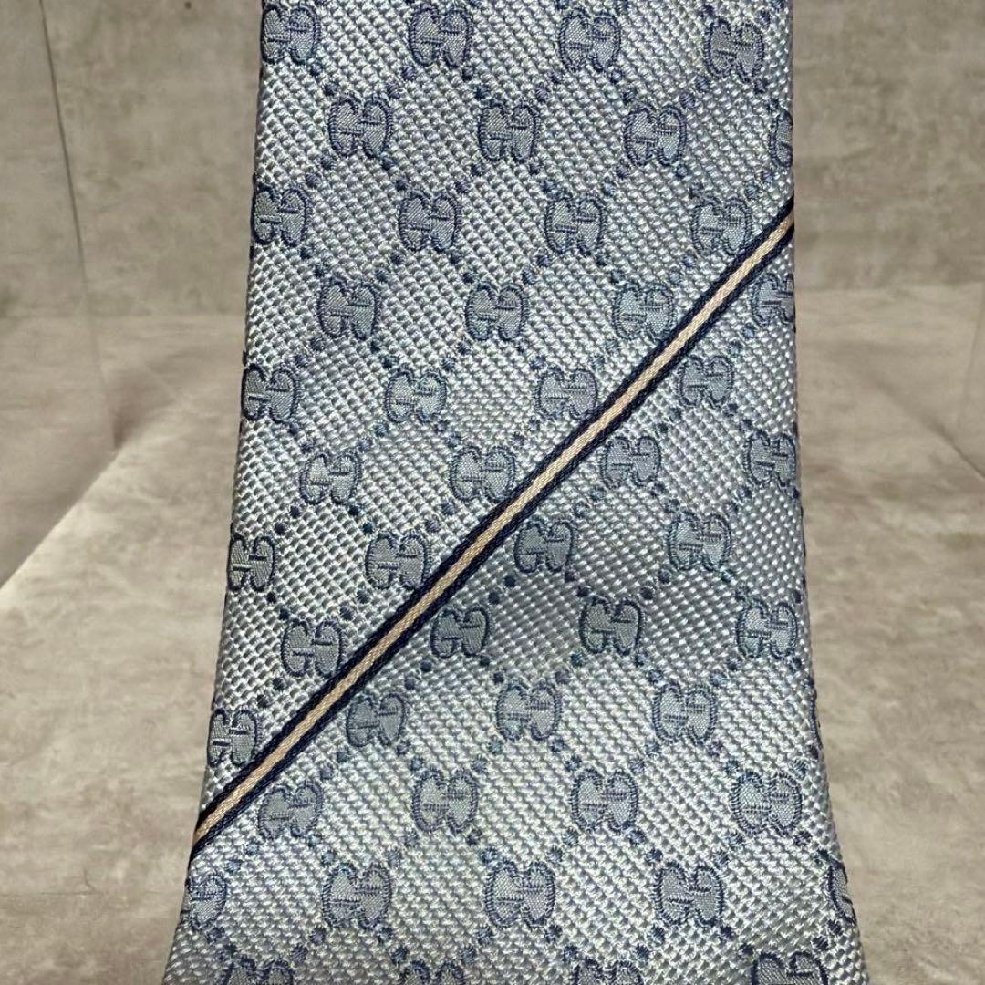 GUCCI ネクタイ シルク100% GG柄 ライトブルー 送料無料