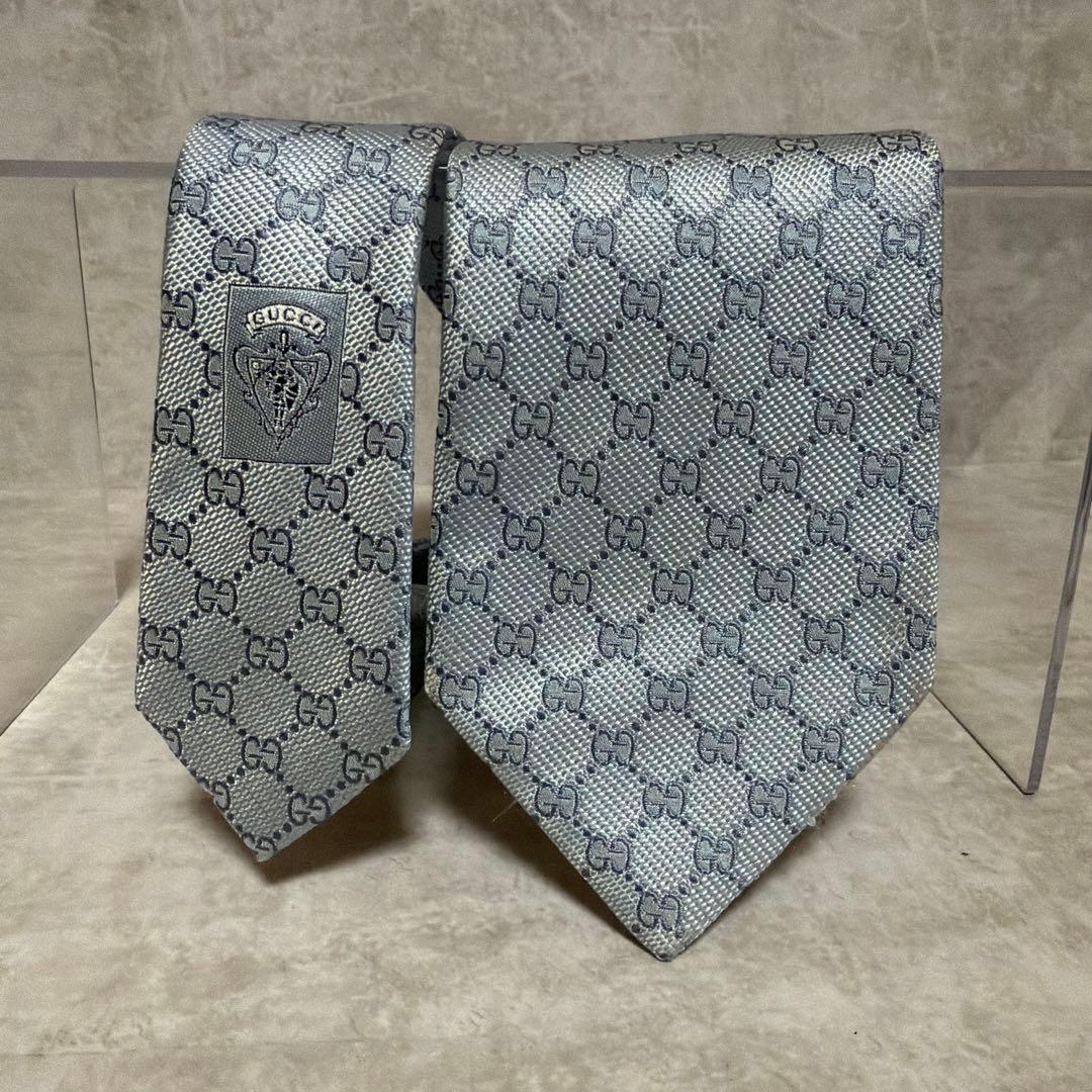 GUCCI ネクタイ シルク100% GG柄 ライトブルー 送料無料
