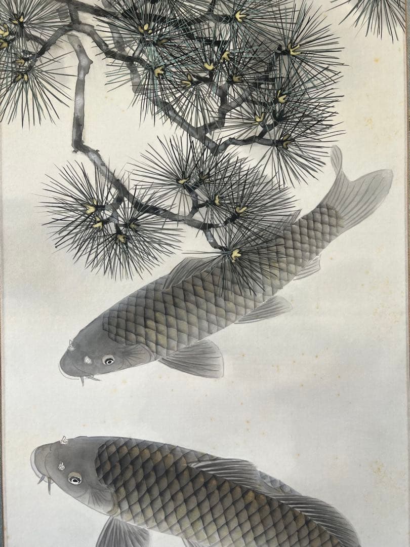 【 掛軸 / 松浦満 】松下鯉 巻物 骨董品 鯉 太巻き 満自題 満筆