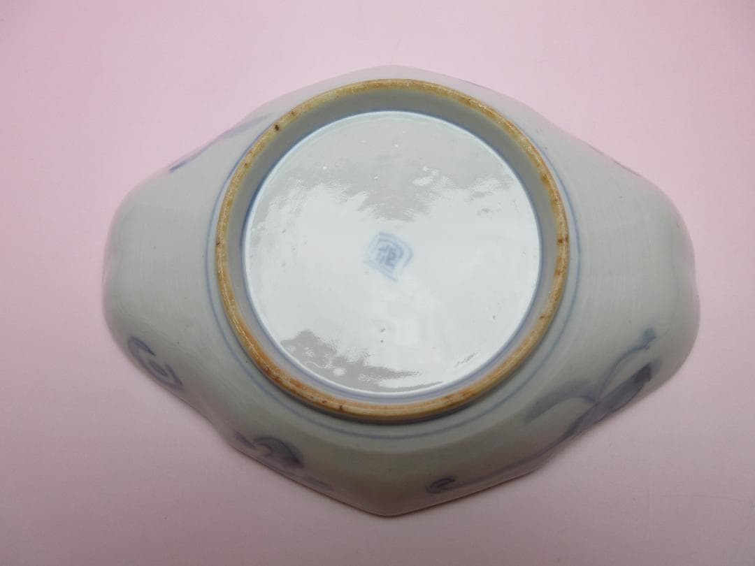 時代 色絵 菱形 蝶紋 刺身皿 向付 5客 アンティーク 古伊万里 70506