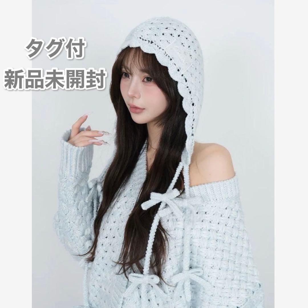 Darich ダーリッチ アントルラックリボンニットボンネット サックス ロゴ