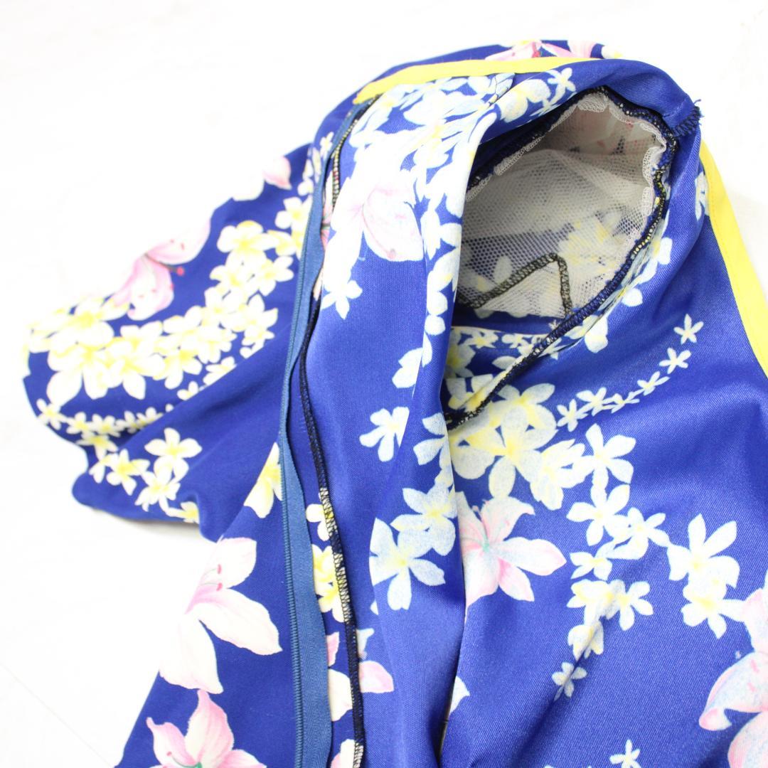 【美品 フラダンス衣装】ブルー ワンピース ドレス ハイビスカス柄 マイレ柄 青