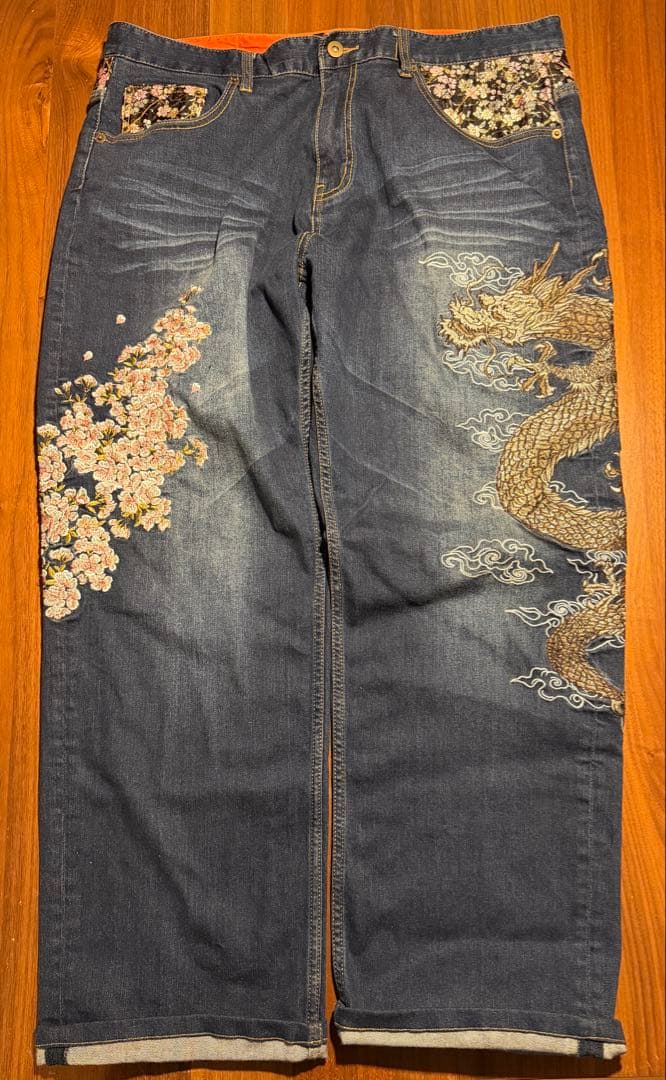 (MIYABI MUSUBI 雅結)刺繍デニムパンツ