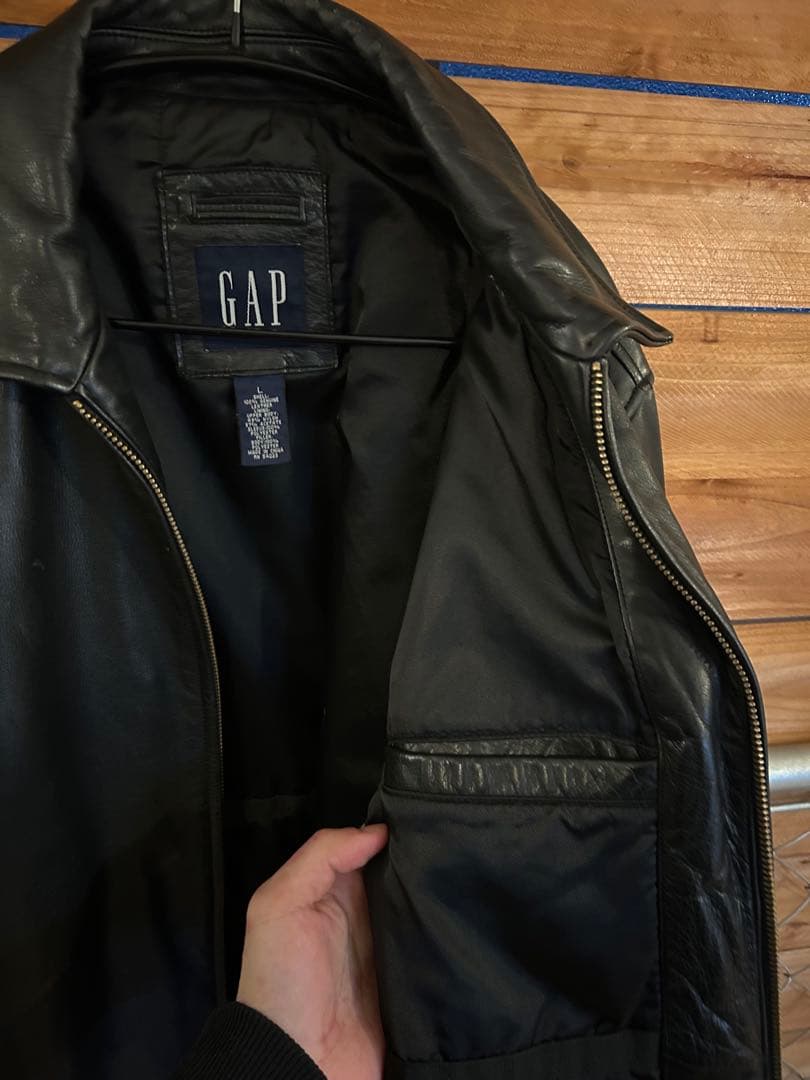 【中古品】希少サイズ　Old Gapブラックレザージャケット Lサイズ