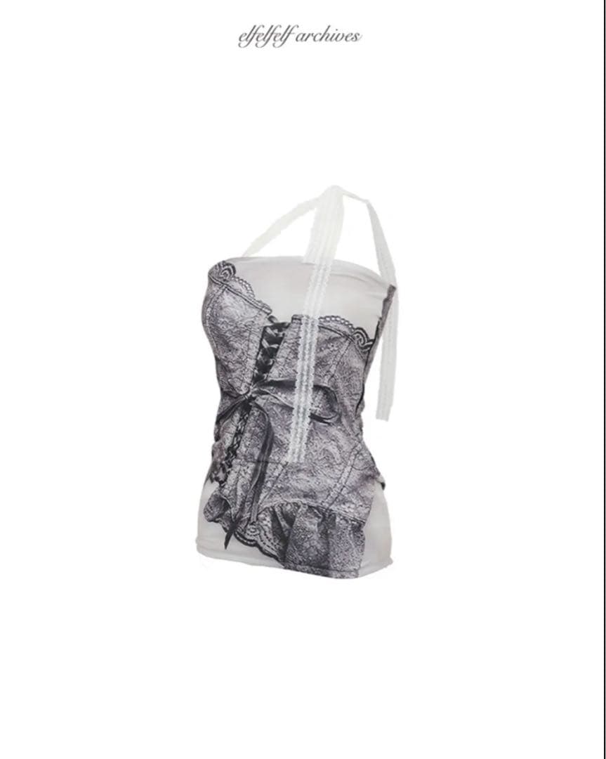 トップス elfelfelf archives BUSTIER PRINTED TOP