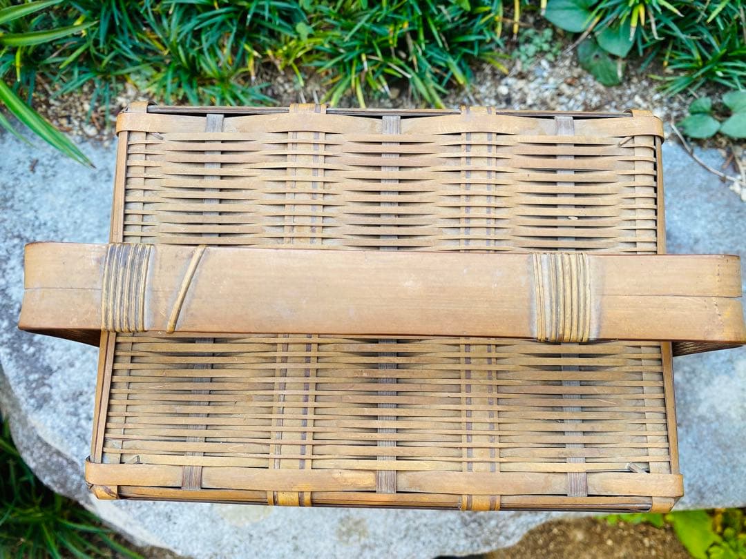 美品 三段竹籠 バスケット 竹細工 籠