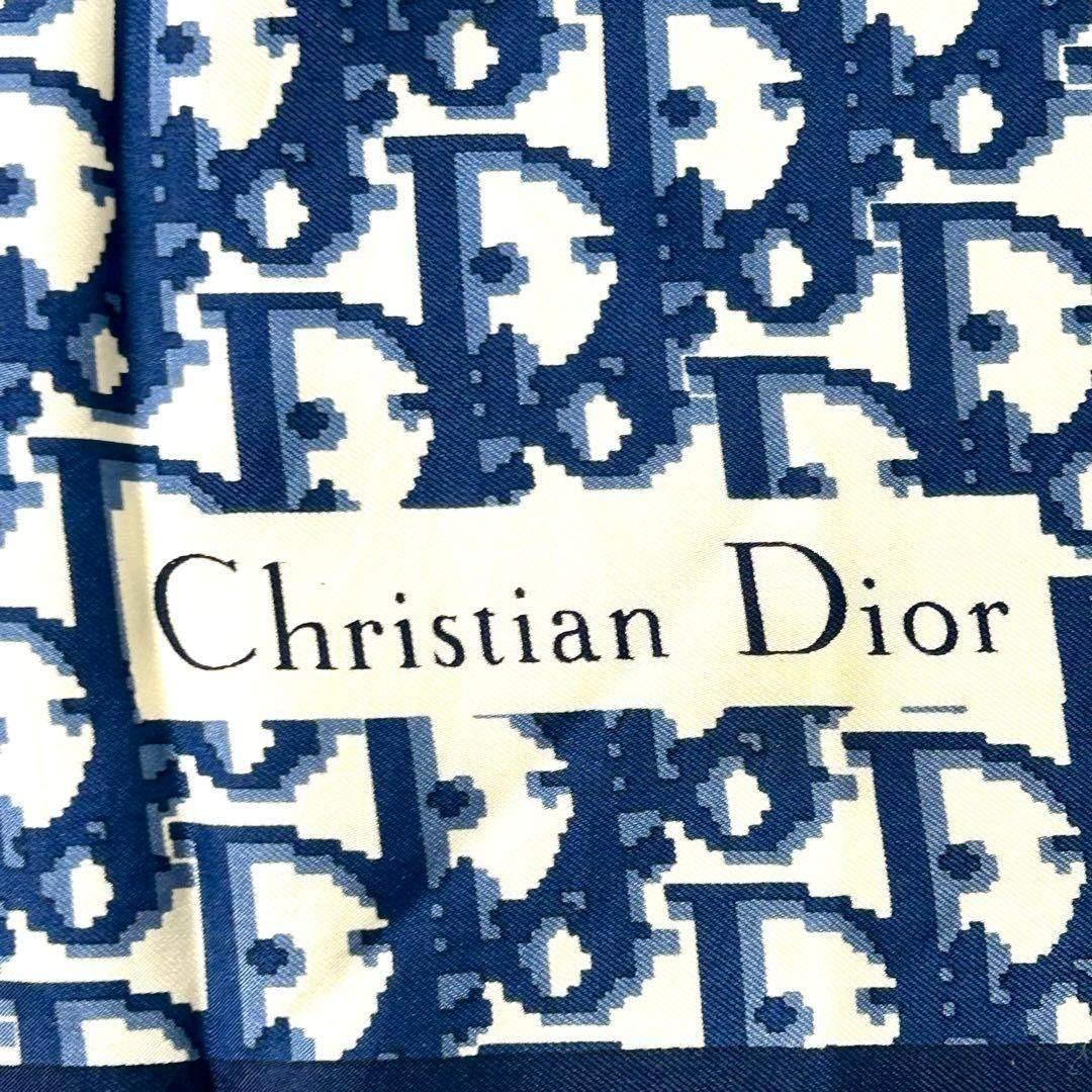 Dior シルク 78cm スカーフ　ネイビー　トロッター　C