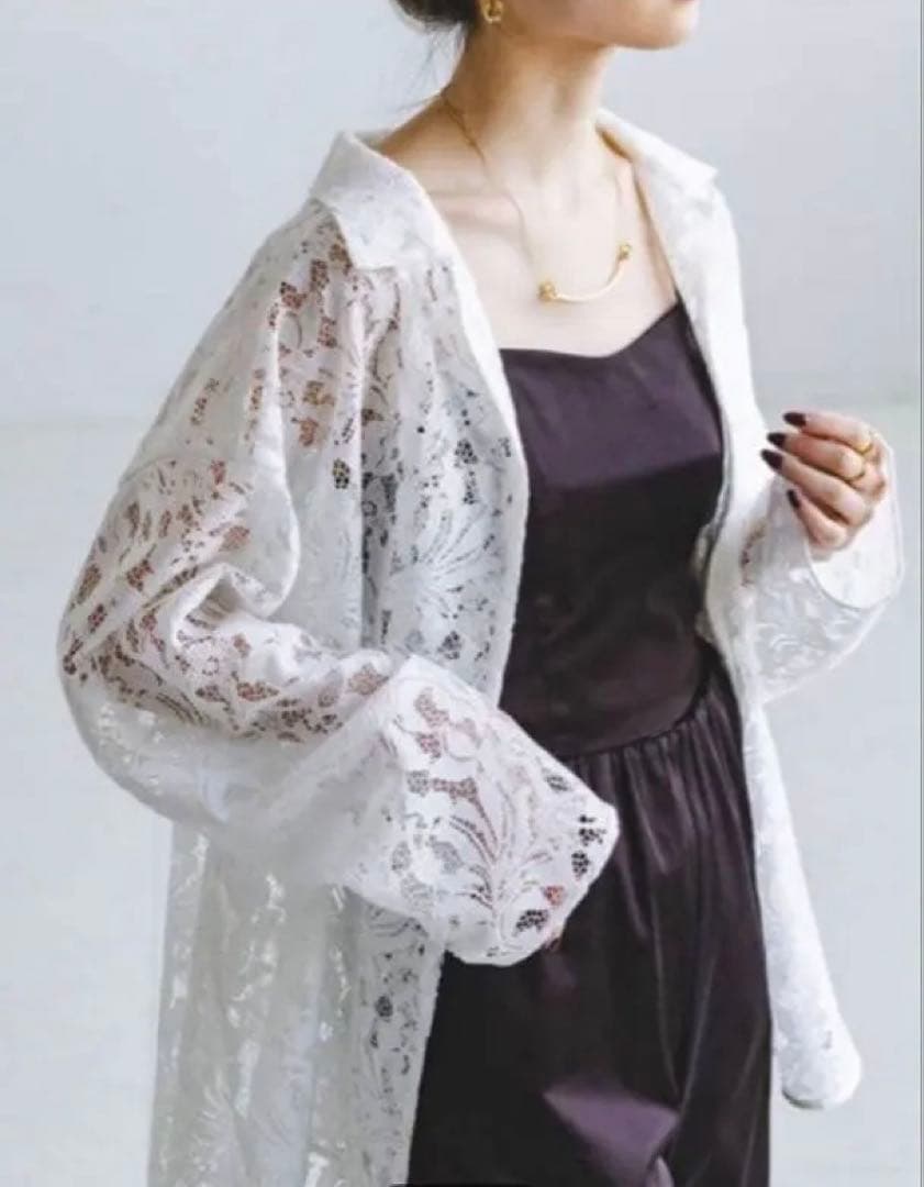 【未使用級】NOBLE 完売品✨25ssボタニカルレースオープンカラーシャツ