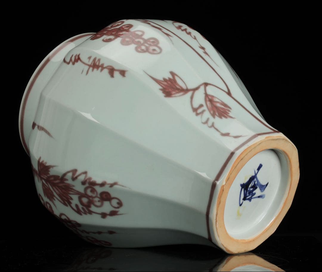 【誉田窯 吉田隆】釉紅葡萄文壺 花瓶 飾壺 磁器 美術品 骨董品 高さ35cm