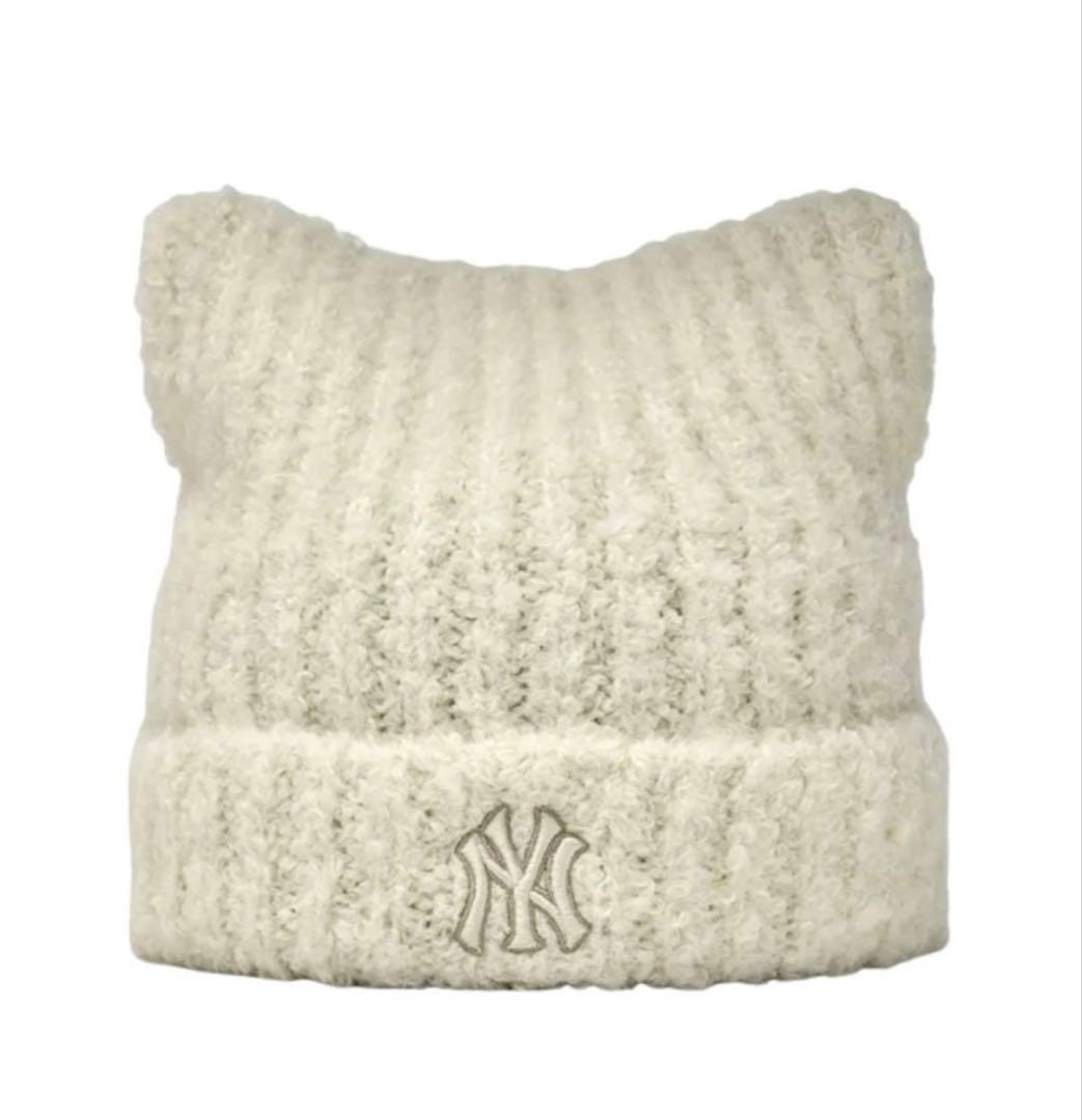 【新品】 MLB 韓国限定 ビーニー 猫耳 ニット帽 カリナ着用 紐なし