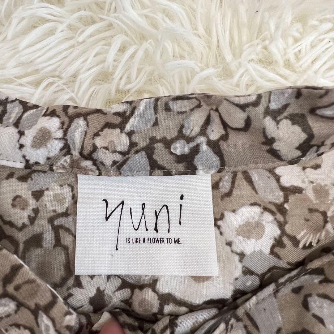 美品 yuni ユニ フラワープリントシャツワンピース 花柄 総柄 ロング F