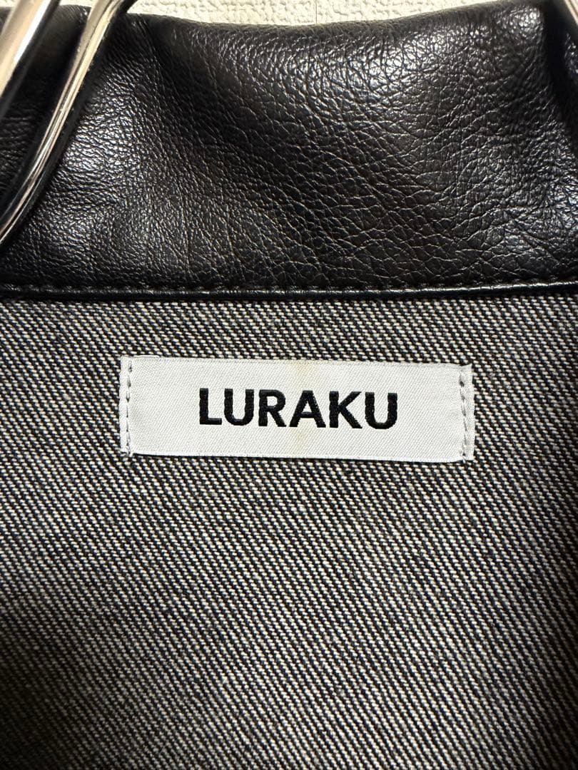 Luraku レザー襟 クロップド 短丈 デニムジャケット