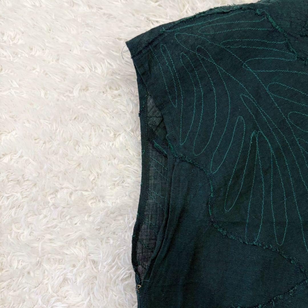 ヨーガンレール ワンピース ロング リネン Aライン フレア 刺繍 グリーン L