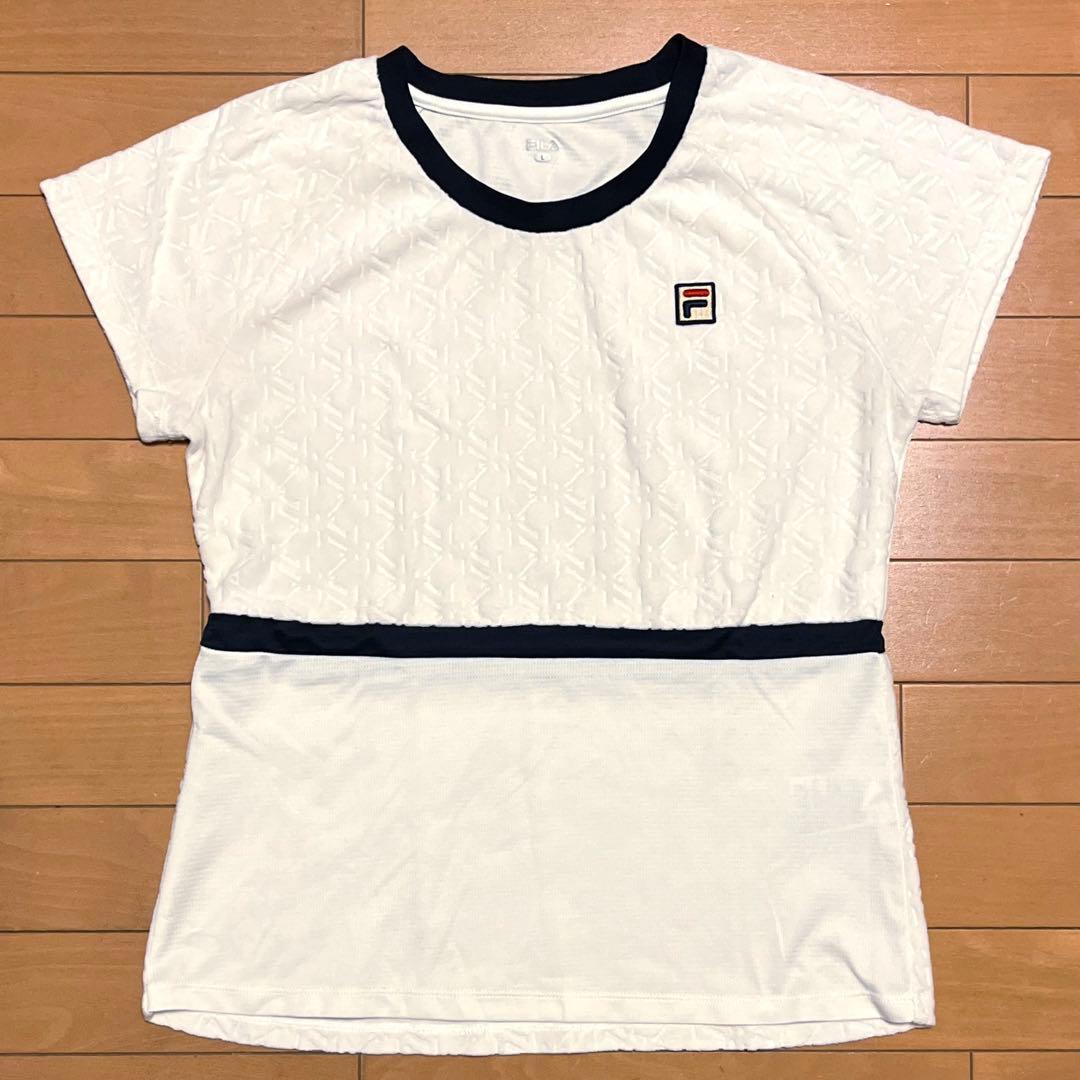 FILA フィラ　テニスウェア　Lサイズ ベロア　オフホワイト　セットアップ