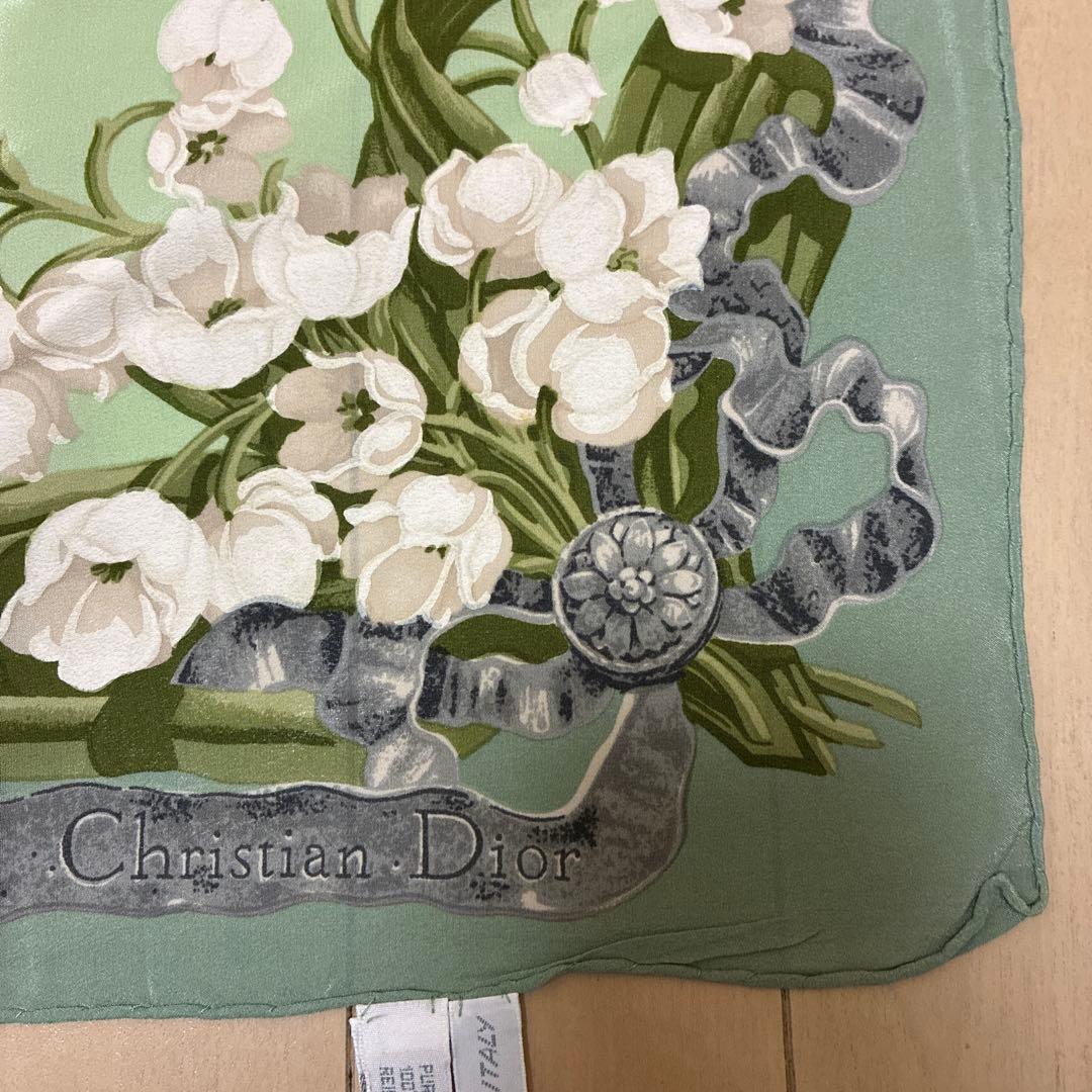Christian Dior シルク　スカーフ　総柄　花柄　スズラン　イタリア製
