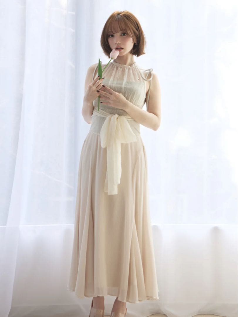 ワンピース andmary Paula lacey long dress beige