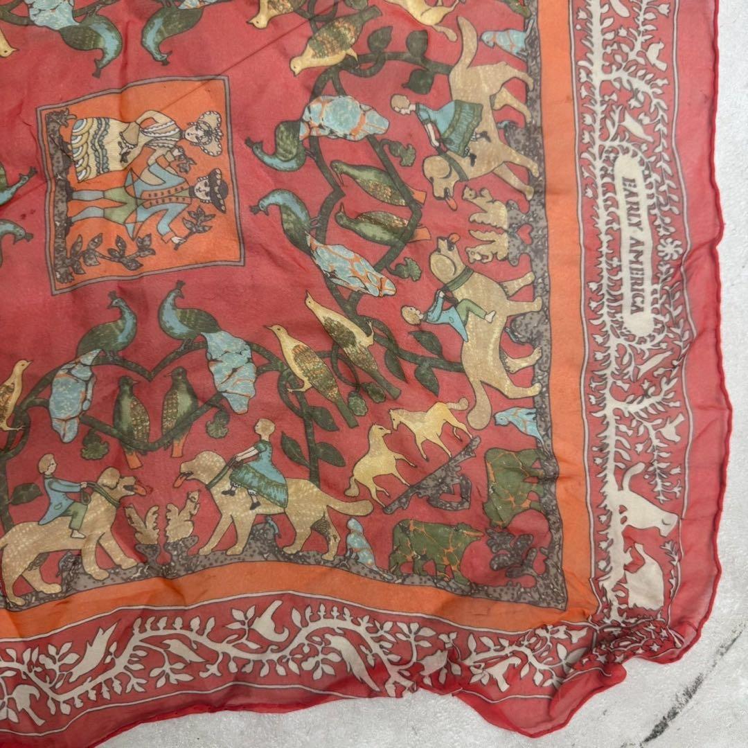 HERMES カレ45 EARLY AMERICA シルクモスリン レッド 美品