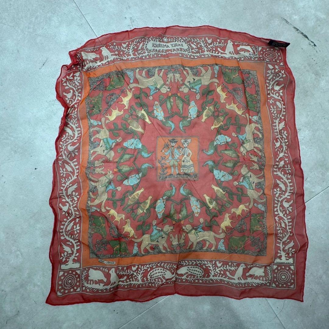 HERMES カレ45 EARLY AMERICA シルクモスリン レッド 美品
