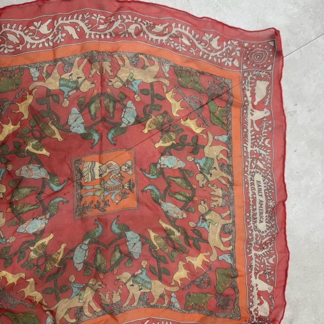 HERMES カレ45 EARLY AMERICA シルクモスリン レッド 美品