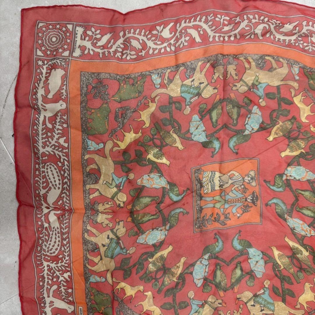 HERMES カレ45 EARLY AMERICA シルクモスリン レッド 美品