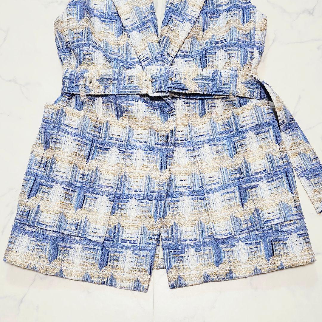 美品/23SS☆デプレ　サンセットツィードベルテッドジレ　ゴールドラメ