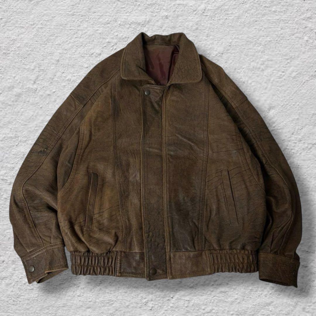vintageレザージャケット90sブラウン本革A2ジャケット短丈古着激レアXL