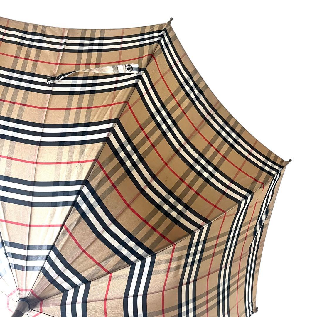 【美品】 バーバリーズ 長傘 ノバチェック ロゴ 持ち手　取手木製