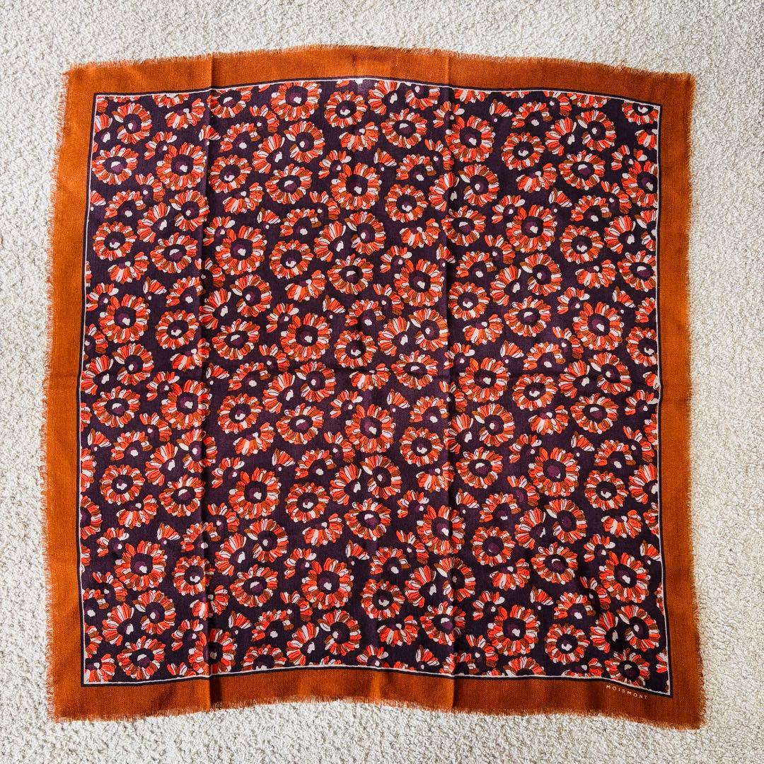 【美品】MOISMONT モワモン フラワースカーフ 70×70 ウール100%