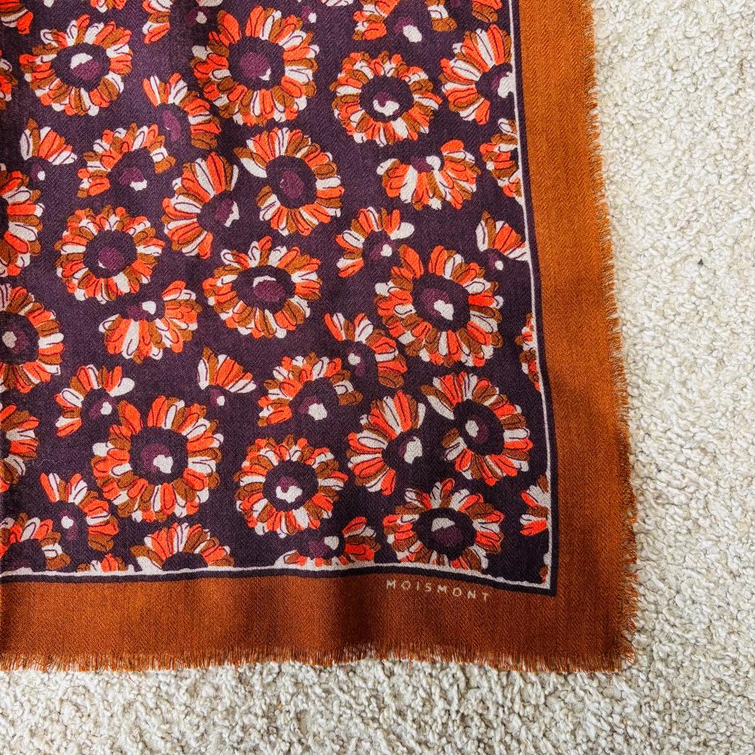 【美品】MOISMONT モワモン フラワースカーフ 70×70 ウール100%