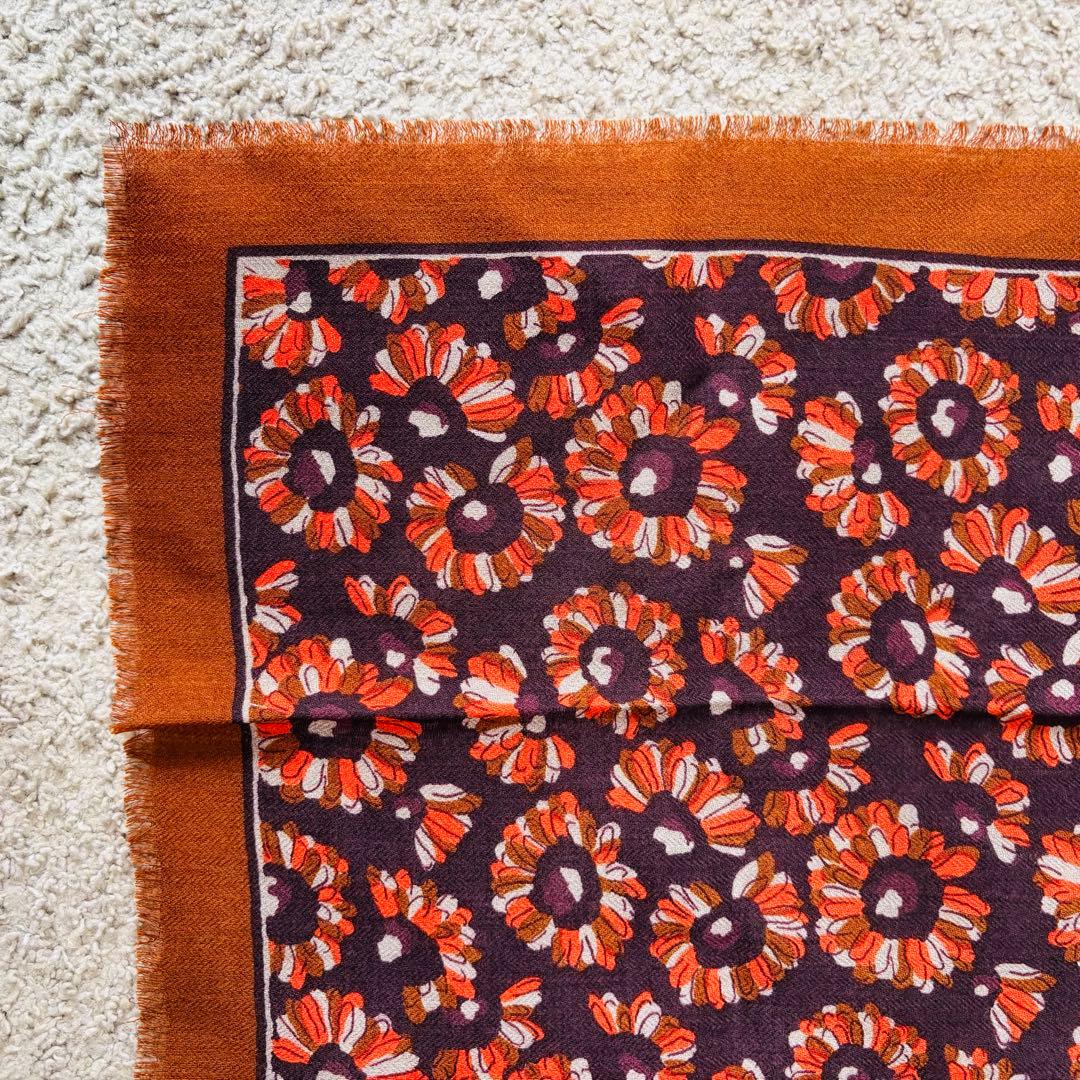 【美品】MOISMONT モワモン フラワースカーフ 70×70 ウール100%
