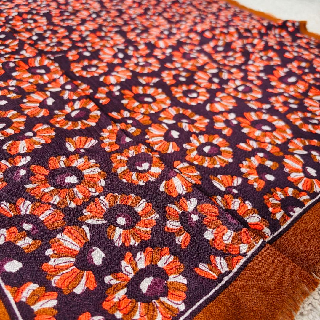 【美品】MOISMONT モワモン フラワースカーフ 70×70 ウール100%
