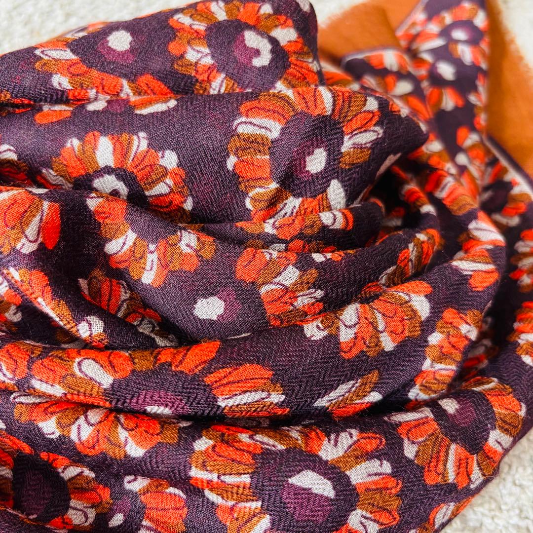 【美品】MOISMONT モワモン フラワースカーフ 70×70 ウール100%