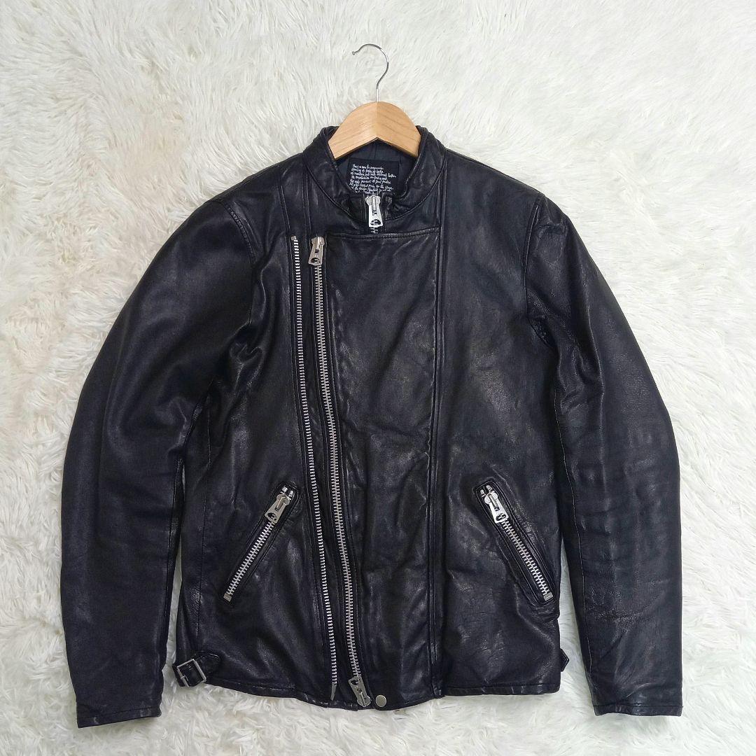 【美品】ナノユニバース ダブル ライダースジャケット ブラック Mサイズ 羊革