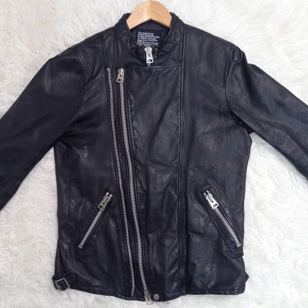 【美品】ナノユニバース ダブル ライダースジャケット ブラック Mサイズ 羊革