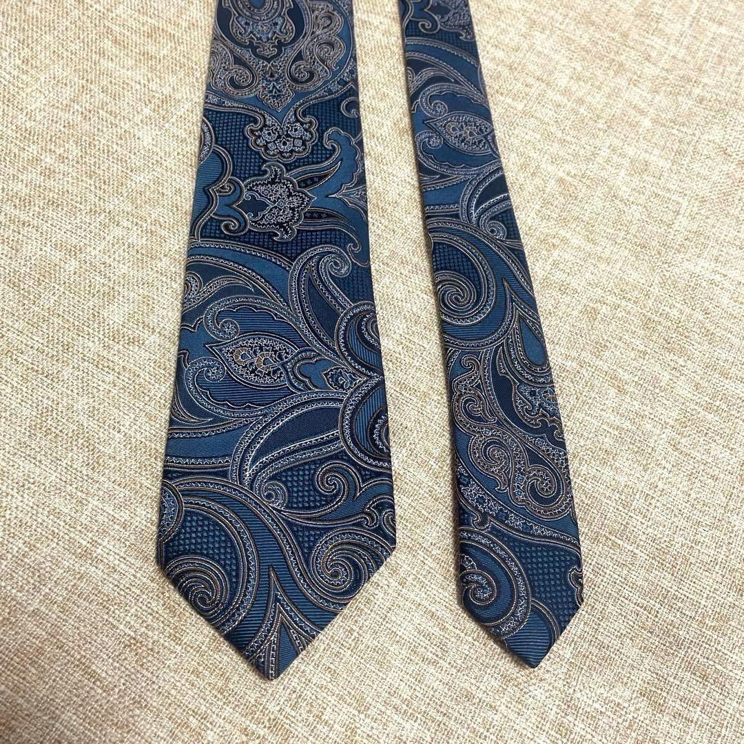 美品 ポールスミス ペイズリー 総柄 ネイビー 高級シルクネクタイ