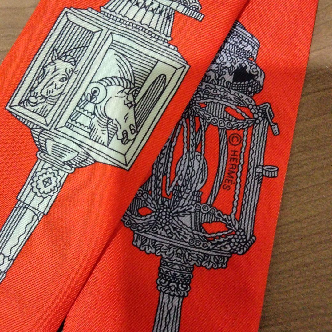 ま HERMES ツイリー オレンジ シルク スカーフ