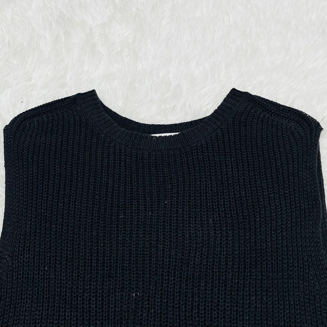 かぐれ リネンコットン ニットベスト ブラック サイドスリット 春 フリー