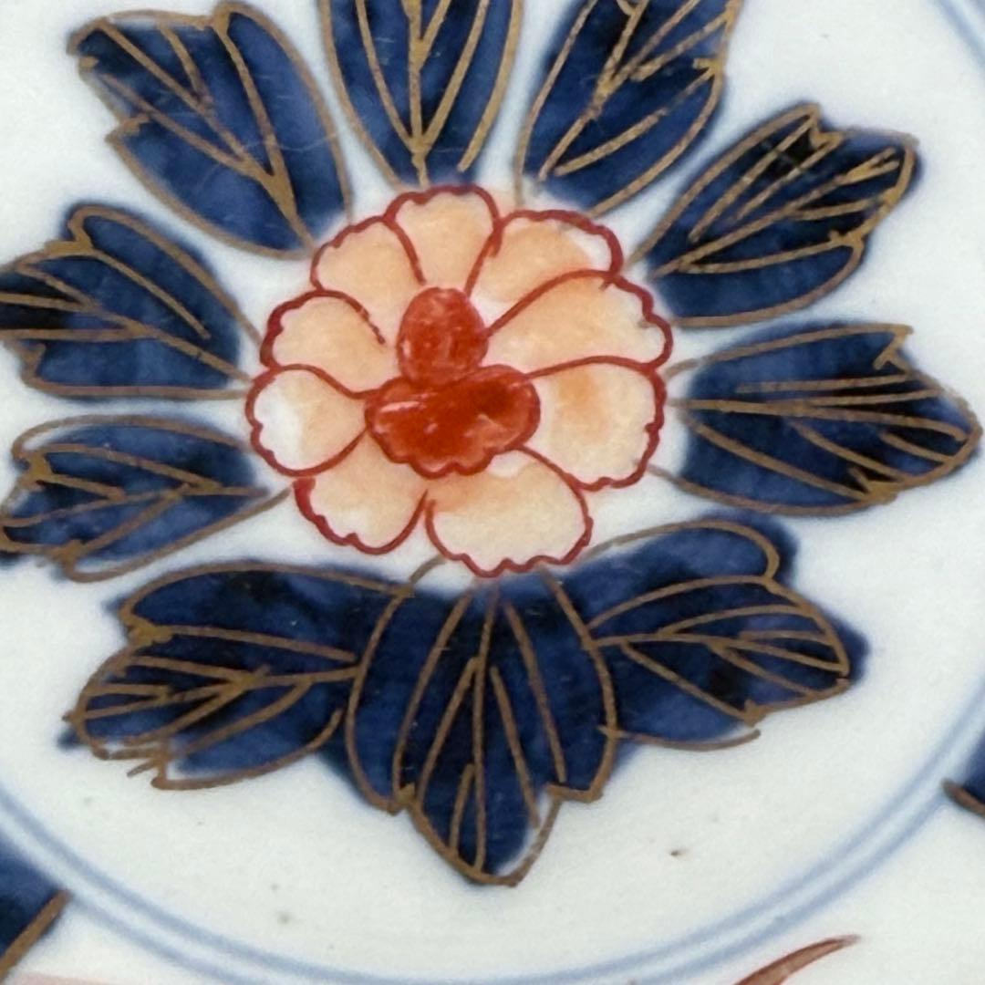 幕末〜明治期　染錦三方花草文様五寸皿　五枚　直径15.4cm　古伊万里　料理屋
