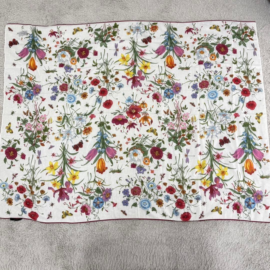 グッチ GUCCI 大判スカーフ 花柄 フローラ シルク混 ストール ショール
