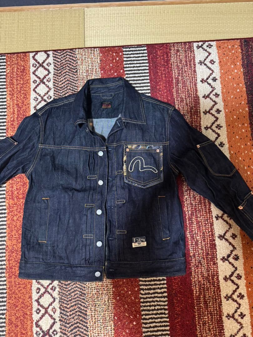 evisu プロケードパッチ付きマルチポケットレギュラーデニムジャケット