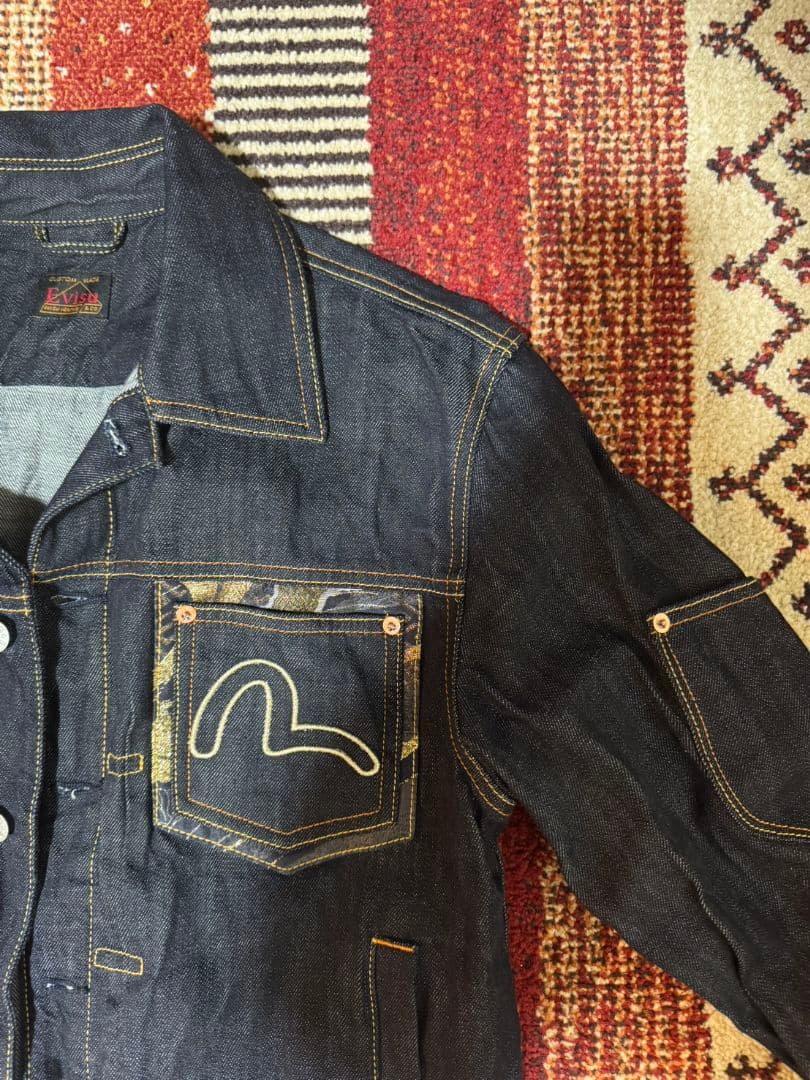 evisu プロケードパッチ付きマルチポケットレギュラーデニムジャケット